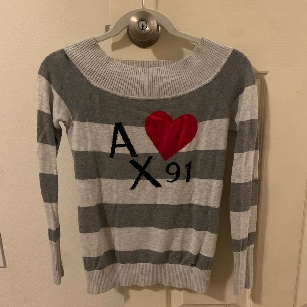 AX, grey stripe sweater, size xs